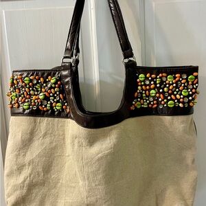 Women's Tote Bag boho linen bottom
